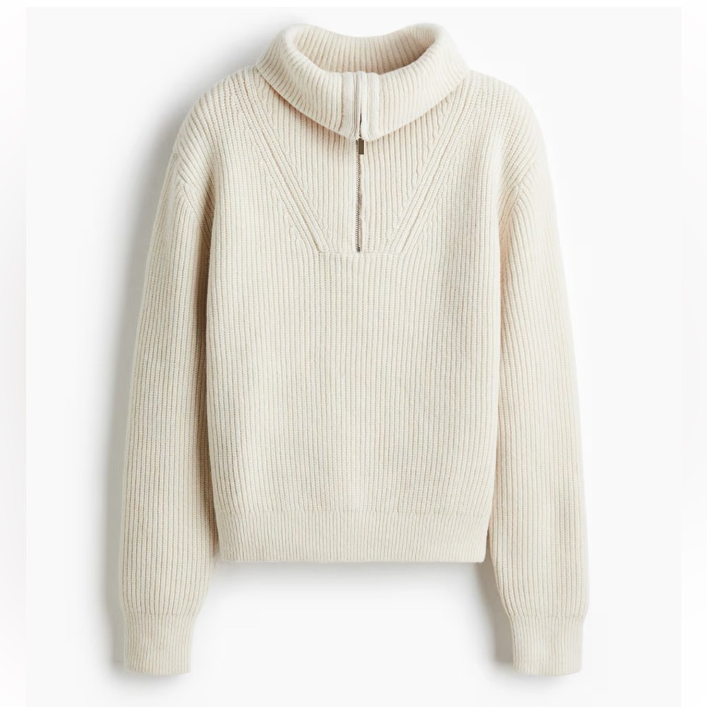 H&M Cream Ribbed Half-Zip Turtleneck Sweater